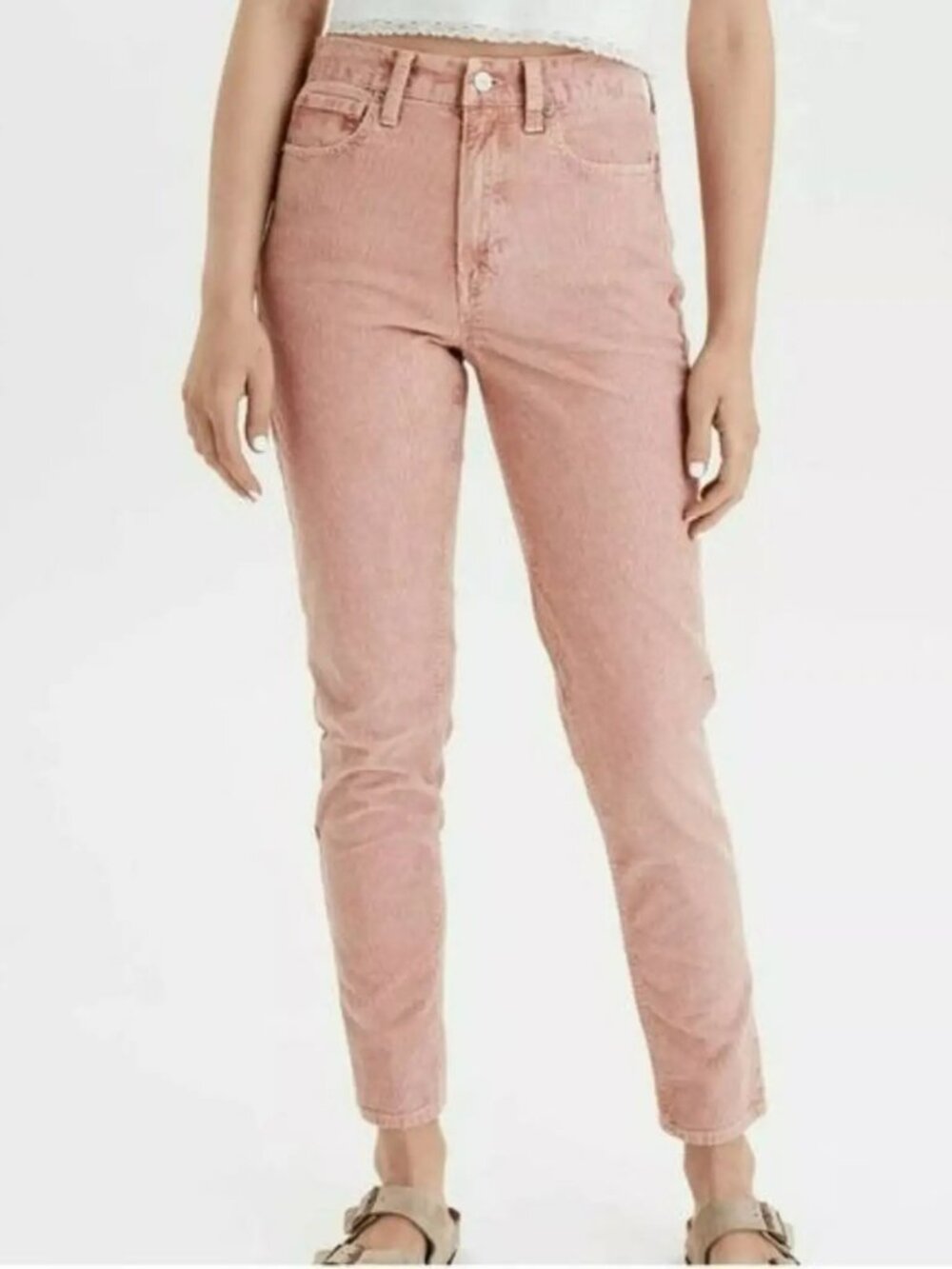 American Eagle | High Waisted Pink Corduroy Super Stretch Pants